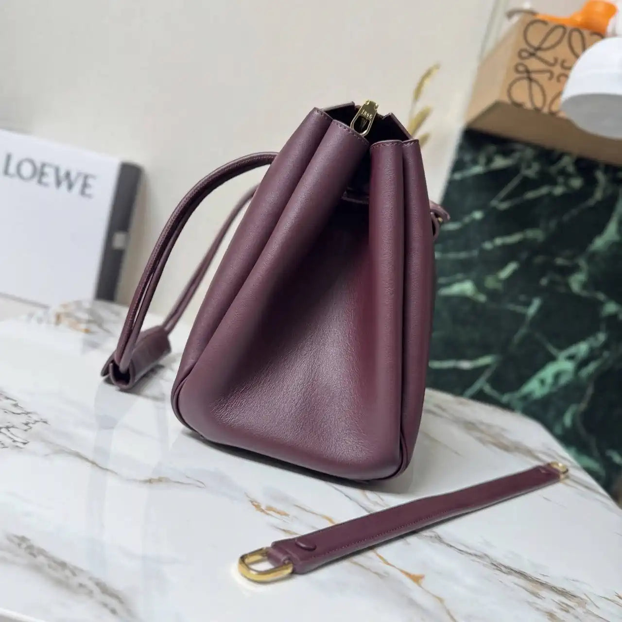Loewe AANBSPBX01 Large Madrid bag in supple calfskin Wine Red