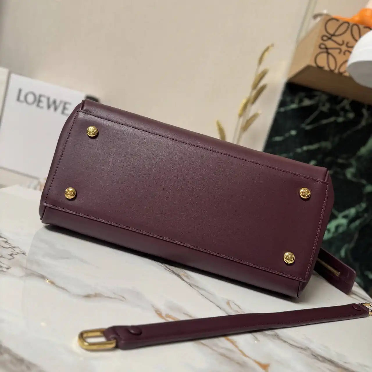 Loewe AANBSPBX01 Large Madrid bag in supple calfskin Wine Red