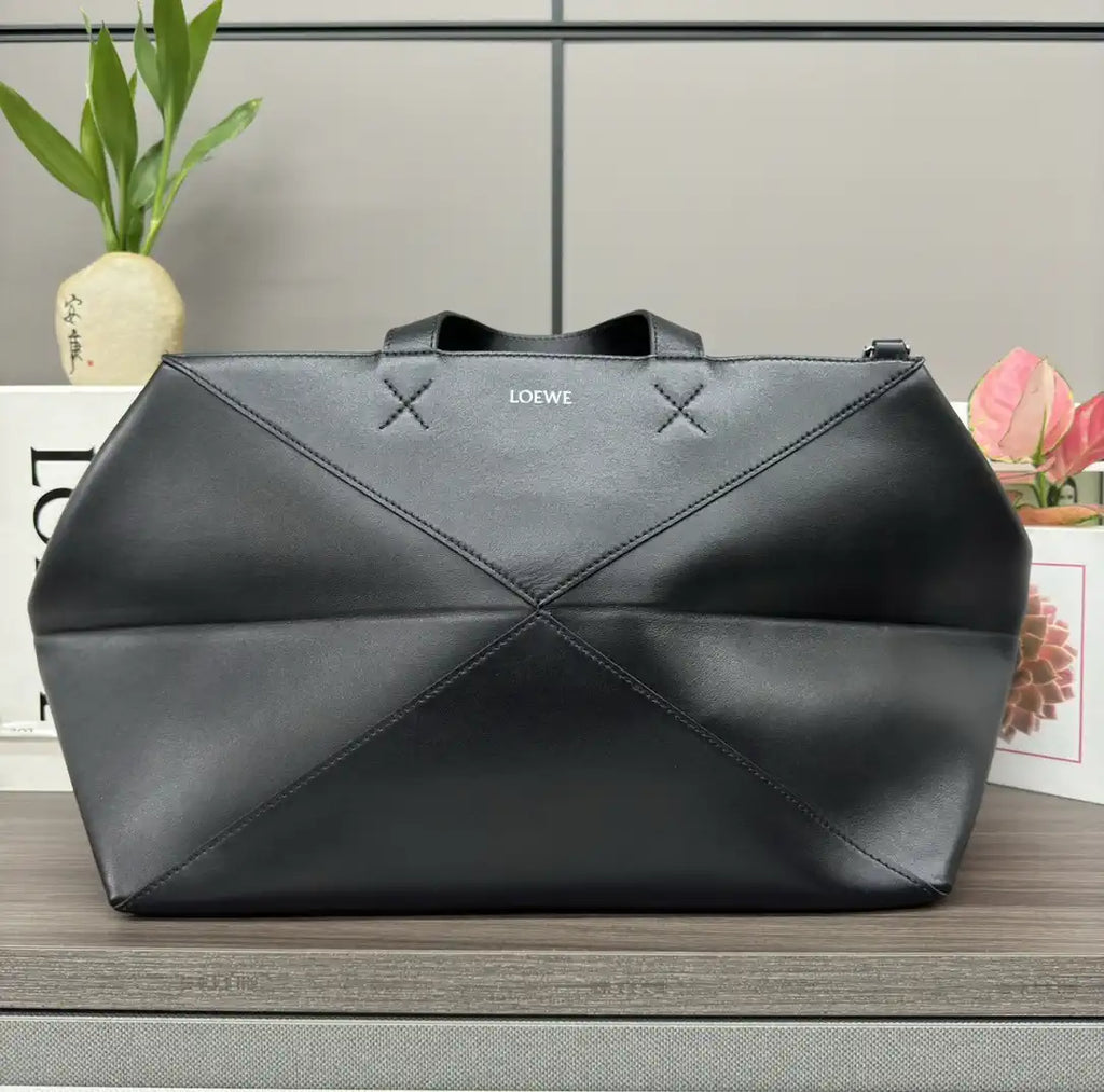 Loewe B510PFMX01 XXL Puzzle Fold tote in shiny calfskin Black