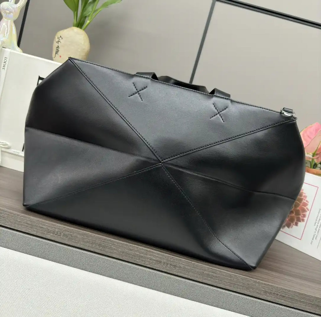 Loewe B510PFMX01 XXL Puzzle Fold tote in shiny calfskin Black