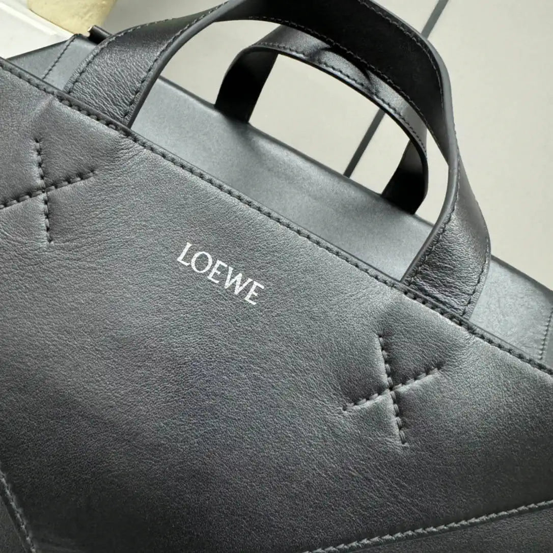 Loewe B510PFMX01 XXL Puzzle Fold tote in shiny calfskin Black