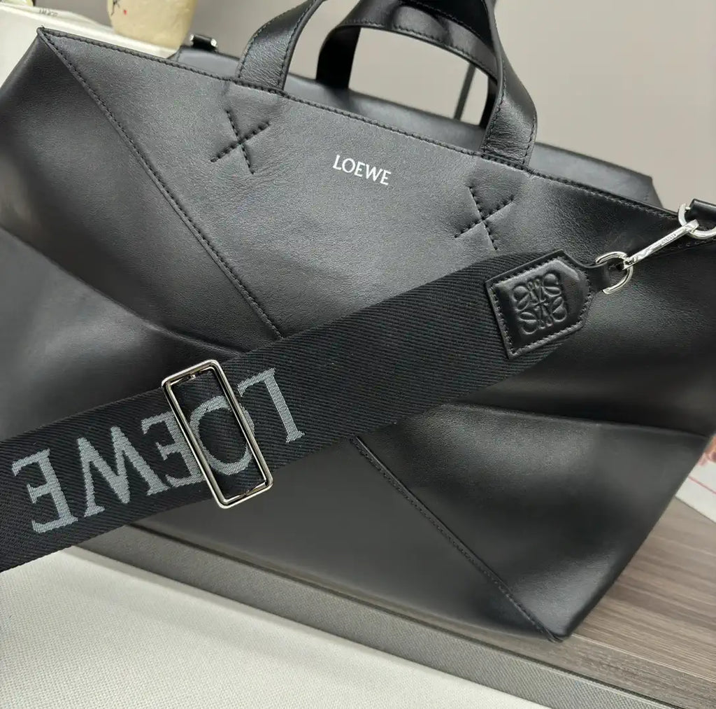 Loewe B510PFMX01 XXL Puzzle Fold tote in shiny calfskin Black