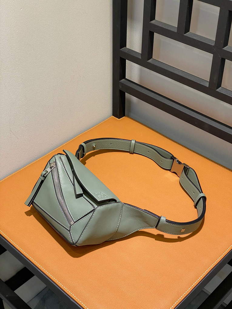 Loewe B510U89X02 Mini Puzzle Bumbag in Classic Calfskin Dark Sage