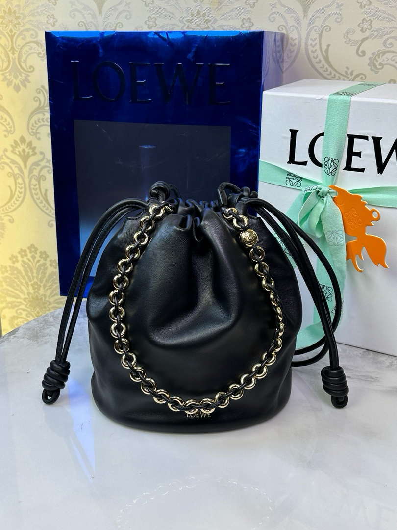 Loewe Flamenco Purse Bucket Bag L9002 in mellow nappa lambskin A411FPBX02 Black