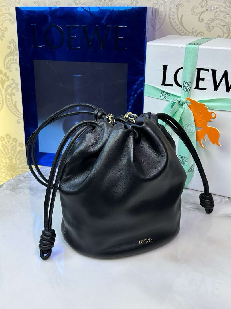 Loewe Flamenco Purse Bucket Bag L9002 in mellow nappa lambskin A411FPBX02 Black