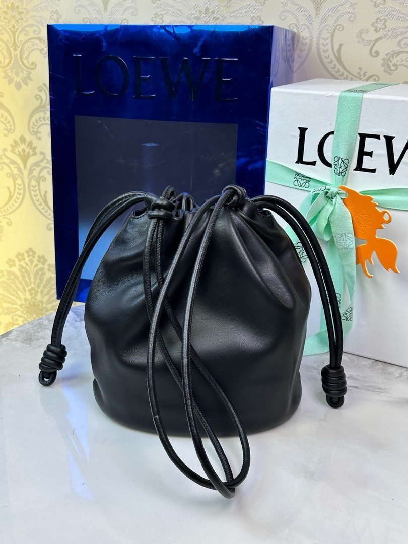 Loewe Flamenco Purse Bucket Bag L9002 in mellow nappa lambskin A411FPBX02 Black