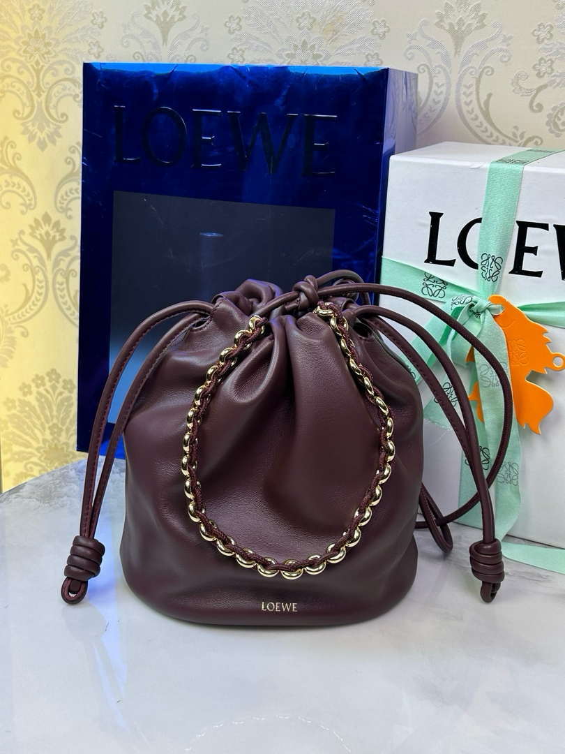 Loewe Flamenco Purse Bucket Bag L9003 in mellow nappa lambskin A411FPBX02 Wine Red