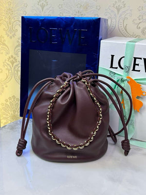 Loewe Flamenco Purse Bucket Bag L9003 in mellow nappa lambskin A411FPBX02 Wine Red - Default Title - View 1