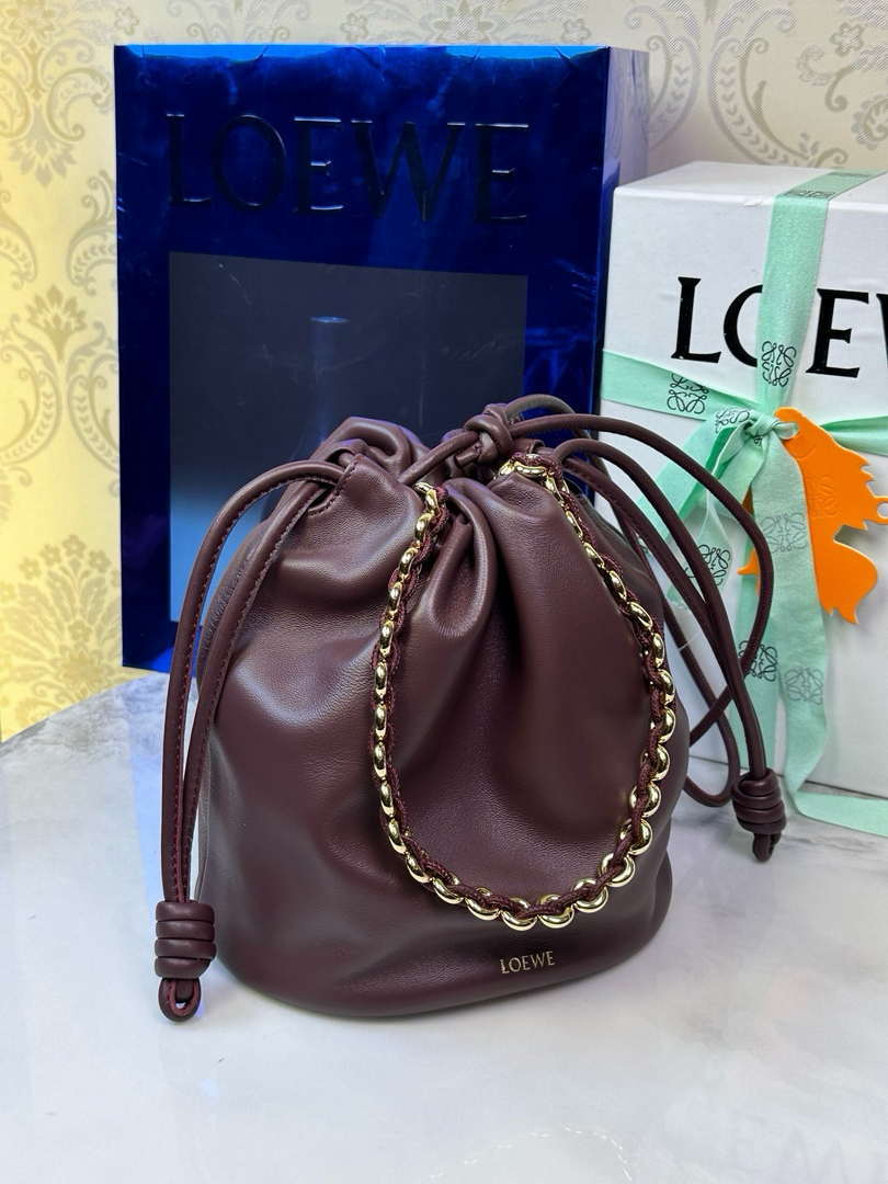 Loewe Flamenco Purse Bucket Bag L9003 in mellow nappa lambskin A411FPBX02 Wine Red