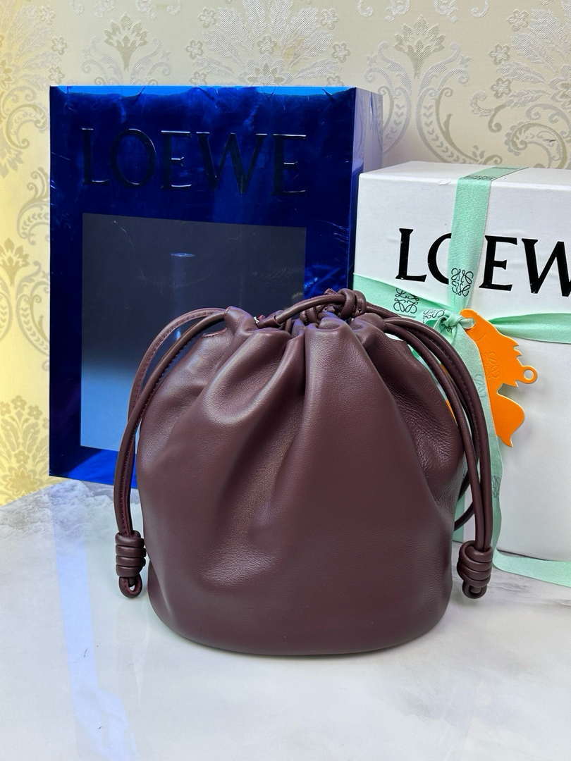 Loewe Flamenco Purse Bucket Bag L9003 in mellow nappa lambskin A411FPBX02 Wine Red