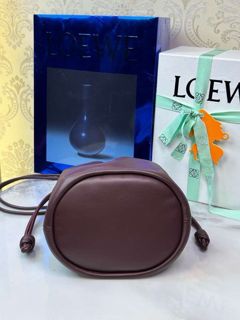 Loewe Flamenco Purse Bucket Bag L9003 in mellow nappa lambskin A411FPBX02 Wine Red