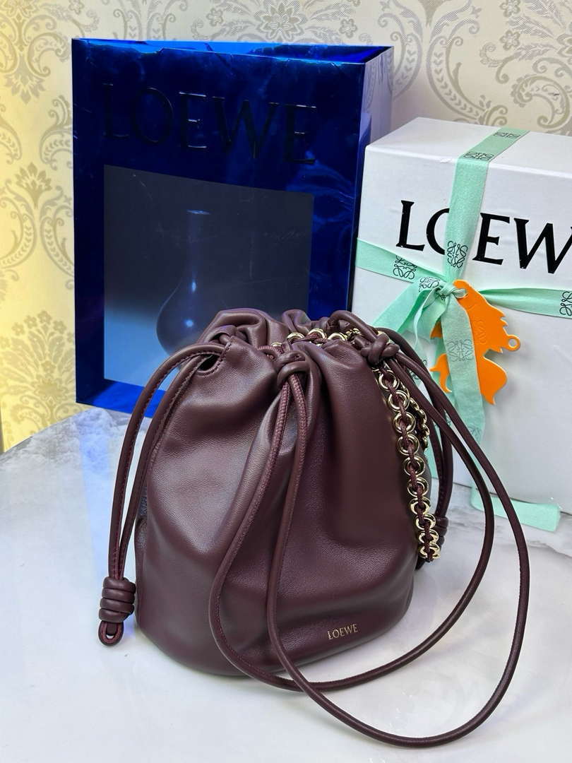 Loewe Flamenco Purse Bucket Bag L9003 in mellow nappa lambskin A411FPBX02 Wine Red