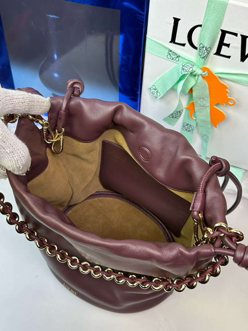Loewe Flamenco Purse Bucket Bag L9003 in mellow nappa lambskin A411FPBX02 Wine Red