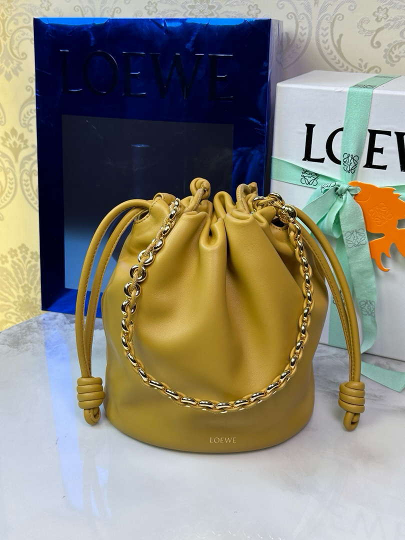 Loewe Flamenco Purse Bucket Bag L9004 in mellow nappa lambskin A411FPBX02 Desert Yellow