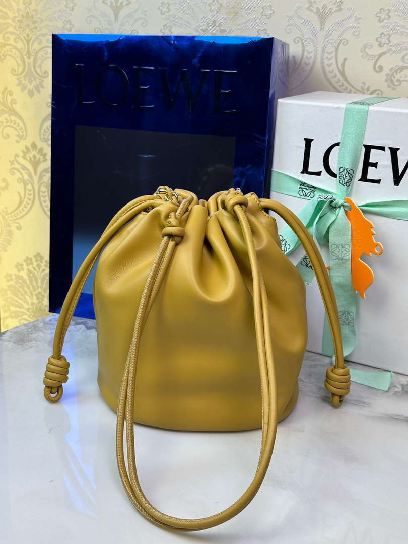 Loewe Flamenco Purse Bucket Bag L9004 in mellow nappa lambskin A411FPBX02 Desert Yellow