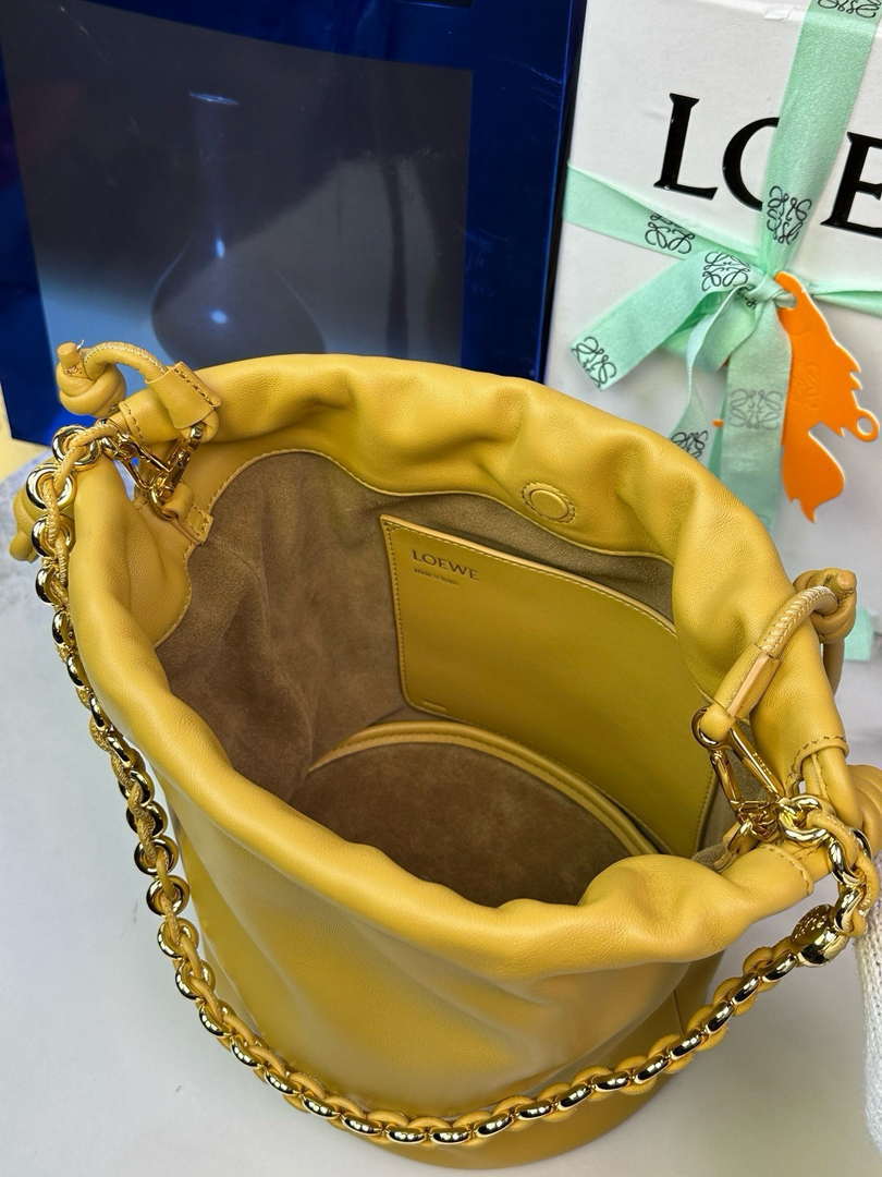 Loewe Flamenco Purse Bucket Bag L9004 in mellow nappa lambskin A411FPBX02 Desert Yellow