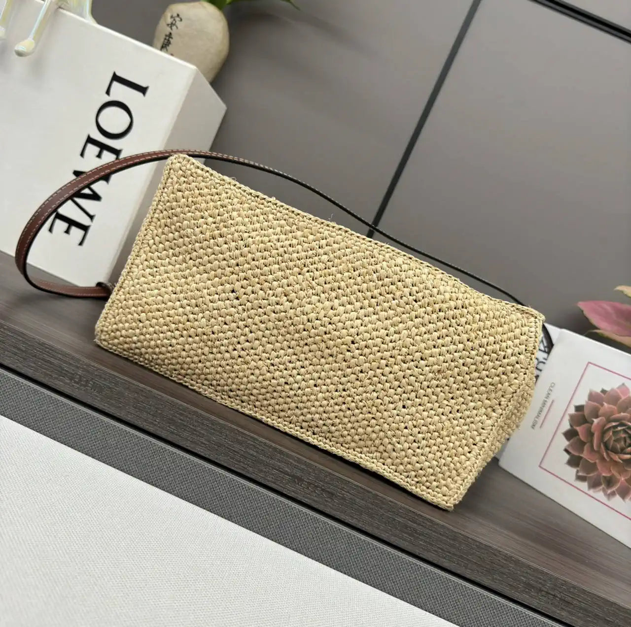Loewe Medium LOEWE Font tote in raffia A685B61X05 Natural