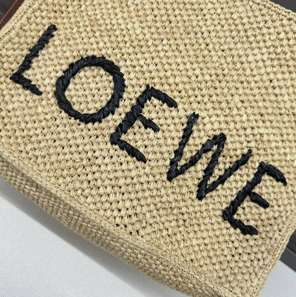 Loewe Medium LOEWE Font tote in raffia A685B61X05 Natural