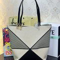 Loewe Medium Puzzle Fold tote in Linen embroidery A657G50X01 Beige and Black - Default Title - View 1