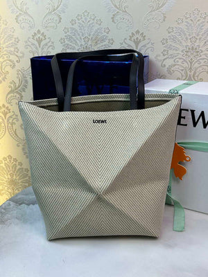 Loewe Medium Puzzle Fold tote in Linen embroidery A657G50X01 Beige - Default Title - View 1