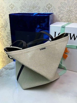 Loewe Medium Puzzle Fold tote in Linen embroidery A657G50X01 Beige - Default Title - View 3