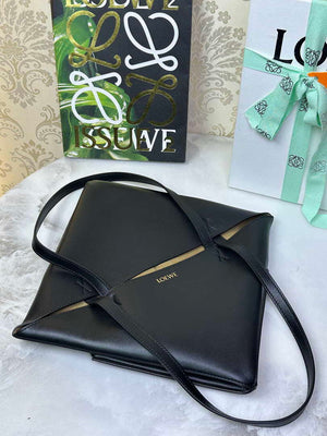 Loewe Medium Puzzle Fold tote in shiny calfskin A657G50X01 Black - Default Title - View 4