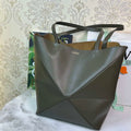 Loewe Medium Puzzle Fold tote in shiny calfskin A657G50X01 Dark Green - Default Title - View 1