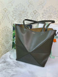 Loewe Medium Puzzle Fold tote in shiny calfskin A657G50X01 Dark Green