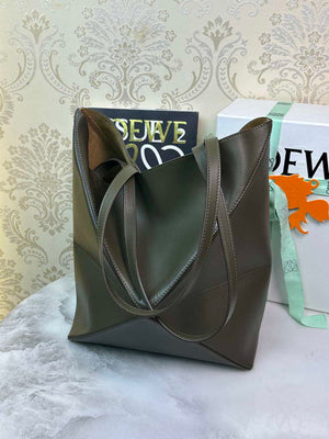 Loewe Medium Puzzle Fold tote in shiny calfskin A657G50X01 Dark Green - Default Title - View 4