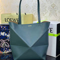 Loewe Medium Puzzle Fold tote in shiny calfskin A657G50X01 Vetiver Green - Default Title - View 1