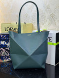 Loewe Medium Puzzle Fold tote in shiny calfskin A657G50X01 Vetiver Green