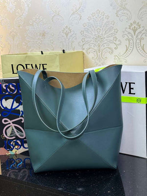 Loewe Medium Puzzle Fold tote in shiny calfskin A657G50X01 Vetiver Green - Default Title - View 3