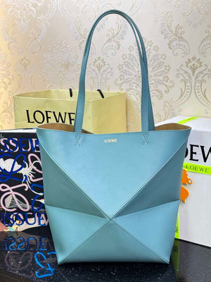 Loewe Medium Puzzle Fold tote in shiny calfskin A657G50X01 Lake Blue - Default Title - View 1