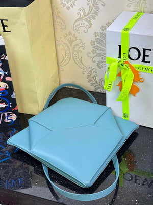 Loewe Medium Puzzle Fold tote in shiny calfskin A657G50X01 Lake Blue - Default Title - View 6