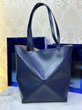 Loewe Medium Puzzle Fold tote in shiny calfskin A657G50X01 Navy Blue