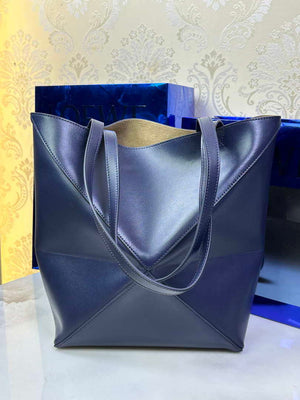 Loewe Medium Puzzle Fold tote in shiny calfskin A657G50X01 Navy Blue - Default Title - View 3