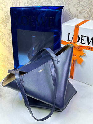 Loewe Medium Puzzle Fold tote in shiny calfskin A657G50X01 Navy Blue - Default Title - View 4