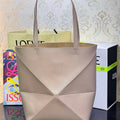 Loewe Medium Puzzle Fold tote in shiny calfskin A657G50X01 Nude Pink - Default Title - View 1