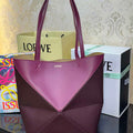 Loewe Medium Puzzle Fold tote in shiny calfskin A657G50X01 Wine Red - Default Title - View 1