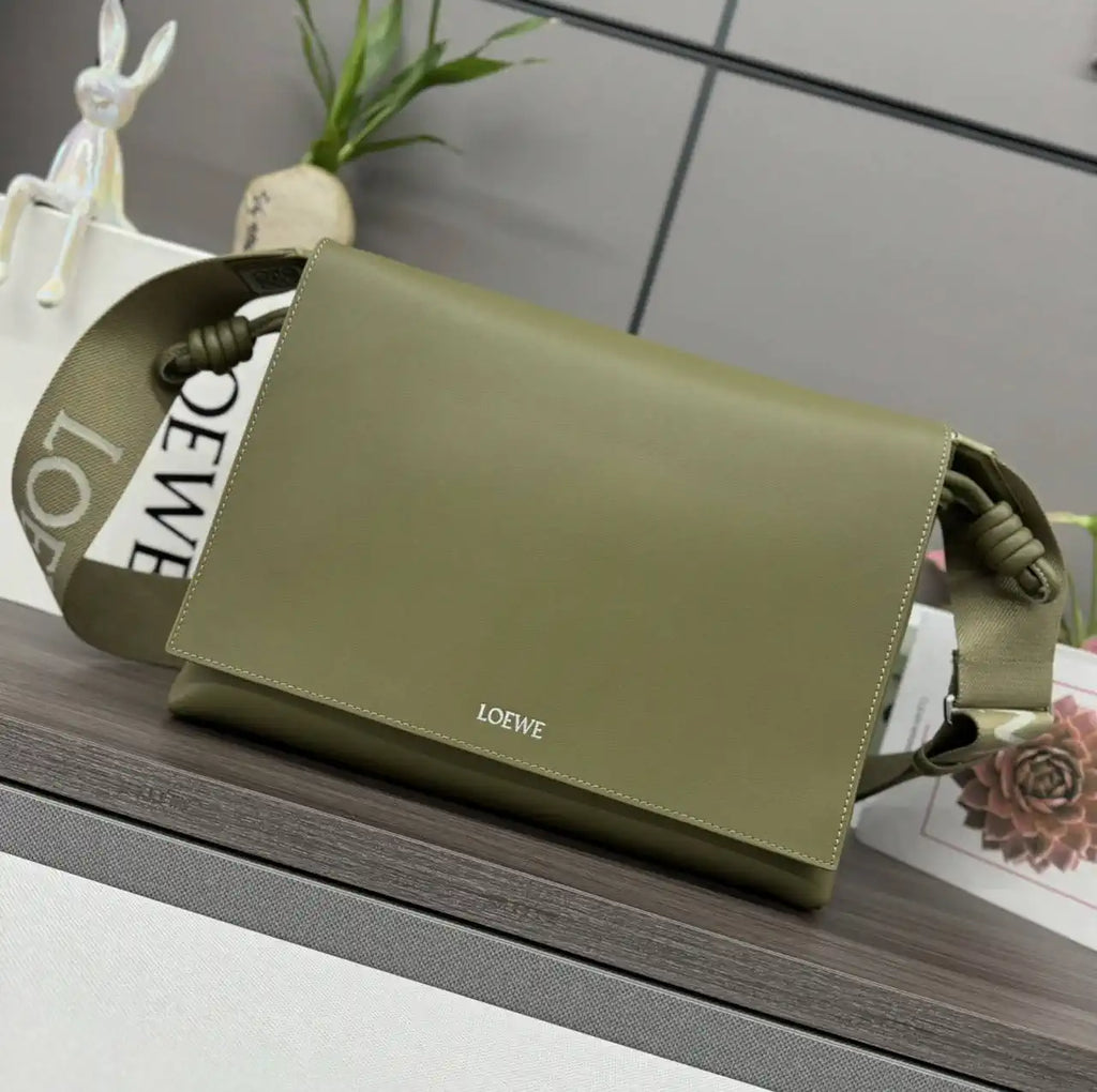 Loewe Men Flamenco satchel in shiny supple calfskin B411FSAX04 Green