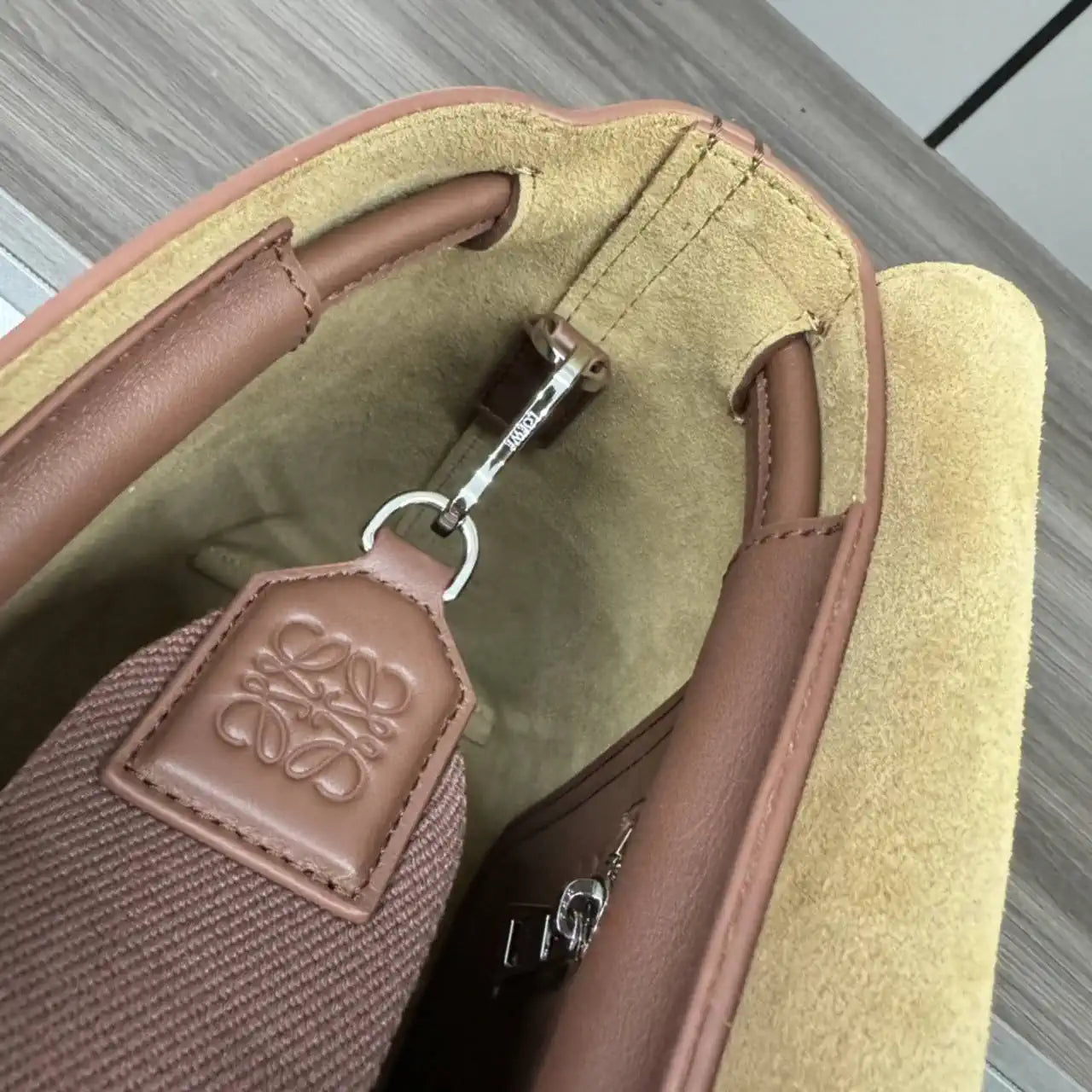 Loewe Men Flamenco satchel in shiny supple calfskin B411FSAX04 Brown