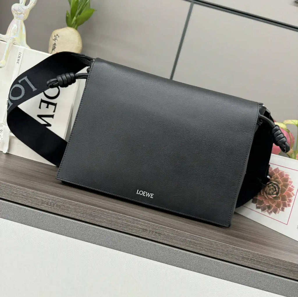 Loewe Men Flamenco satchel in shiny supple calfskin B411FSAX04 Black
