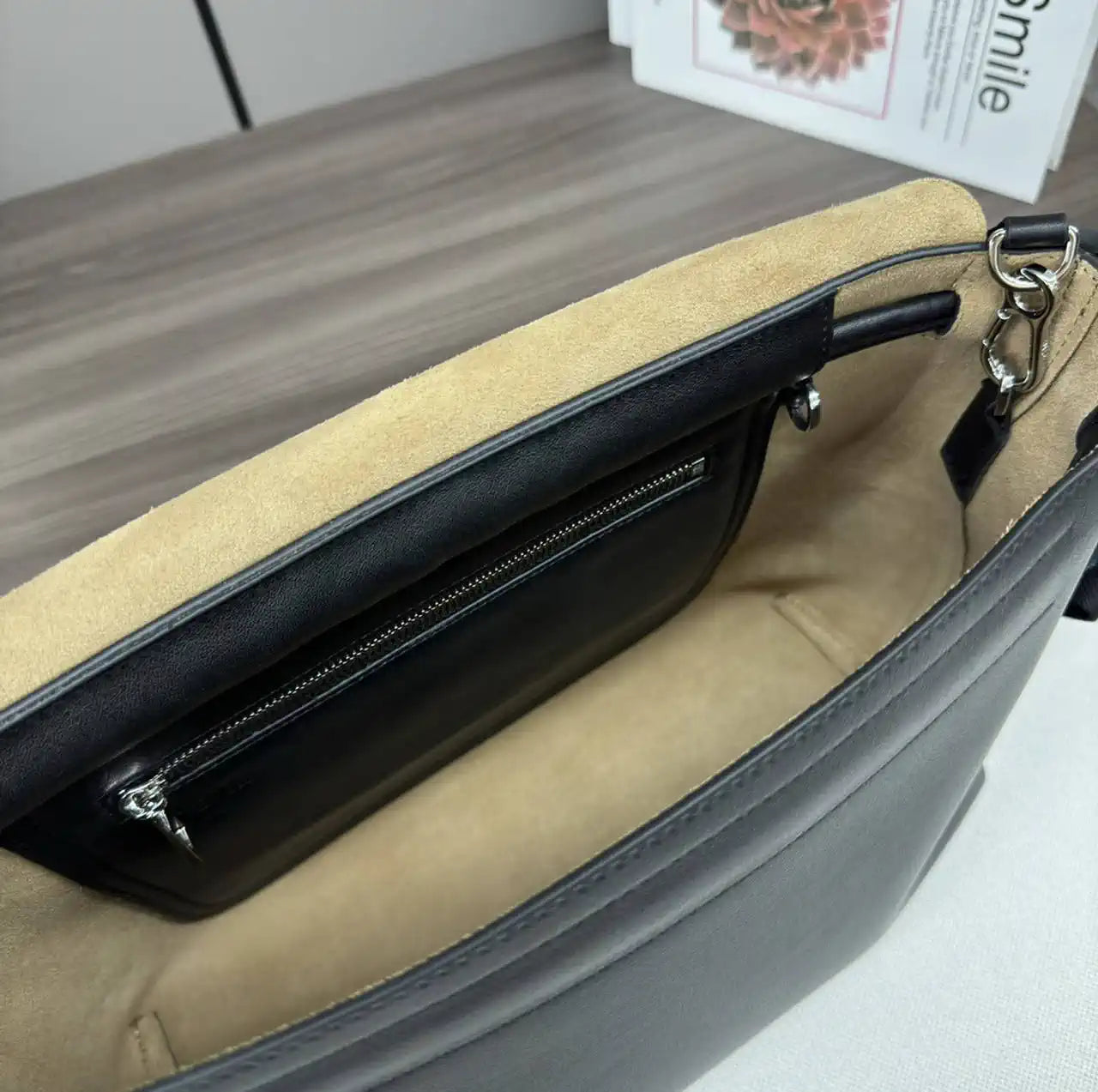 Loewe Men Flamenco satchel in shiny supple calfskin B411FSAX04 Black