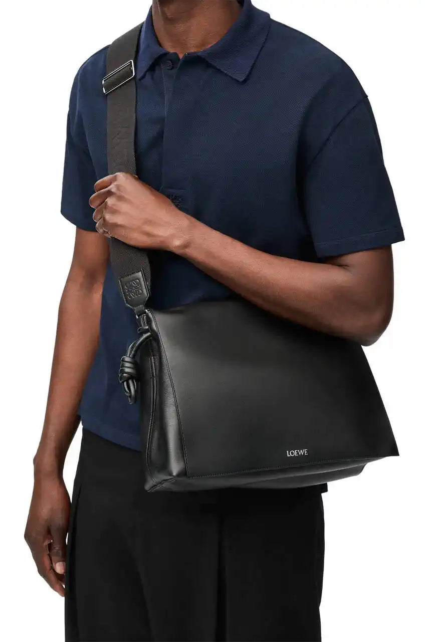 Loewe Men Flamenco satchel in shiny supple calfskin B411FSAX04 Black