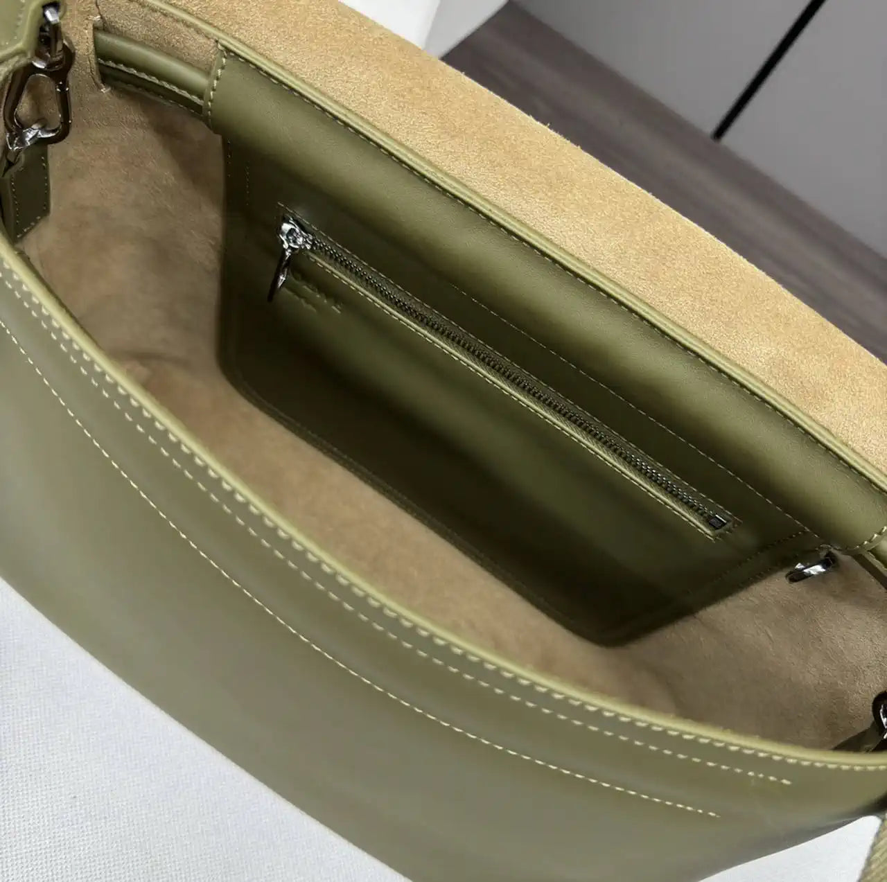 Loewe Men Flamenco satchel in shiny supple calfskin B411FSAX04 Green