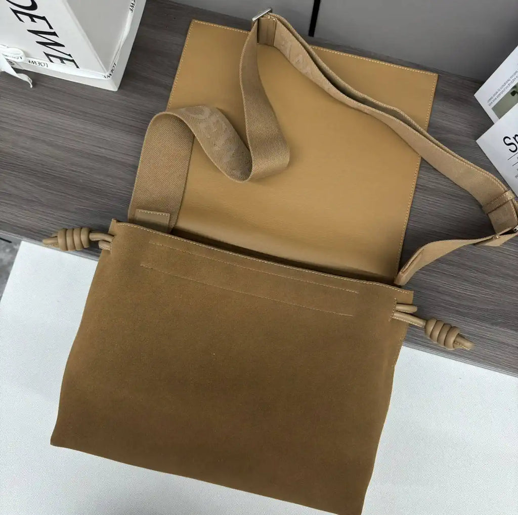 Loewe Men Flamenco satchel in Suede leather  B411FSAX04 Brown