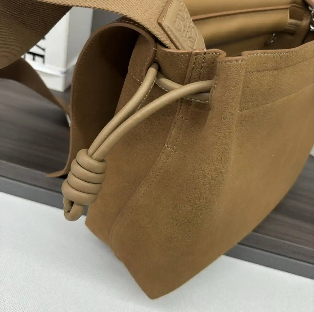 Loewe Men Flamenco satchel in Suede leather  B411FSAX04 Brown