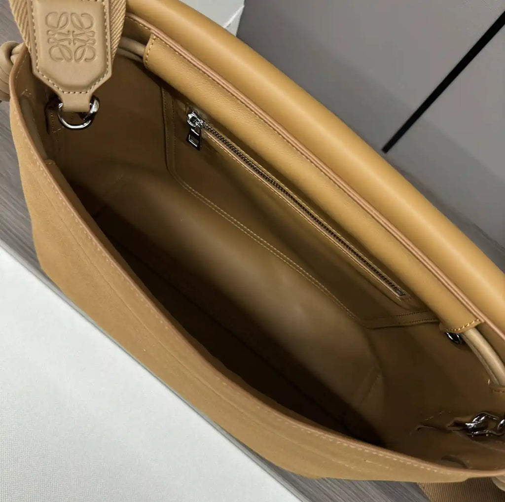 Loewe Men Flamenco satchel in Suede leather  B411FSAX04 Brown