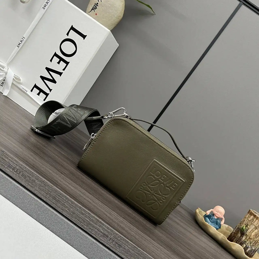 Loewe Mini crossbody camera bag in satin calfskin C565R41X05 Dark Khaki Green