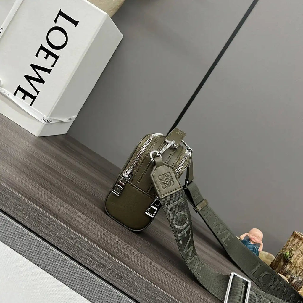 Loewe Mini crossbody camera bag in satin calfskin C565R41X05 Dark Khaki Green